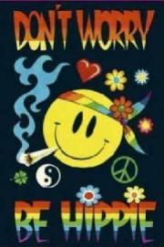 Humouristique avc ce logo:Visage sympa marrant jaune soleil,et des fleurs, coeurs, de l'anglais: tout y est : DON'T WORRY BEE HIPPIE  le ying le yang;ts les signes, je trouve ctte vue variée