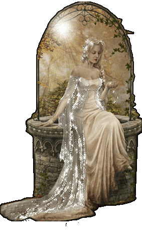 Belle femme robe longue avc cape brille;assise sr bord fontaine Pierre,dif tons bruns marrons gris;beaucoup de charme dns cte image SUPERBE  ainsi que ctte femme SENSUELLE et l'air pensive! a qu