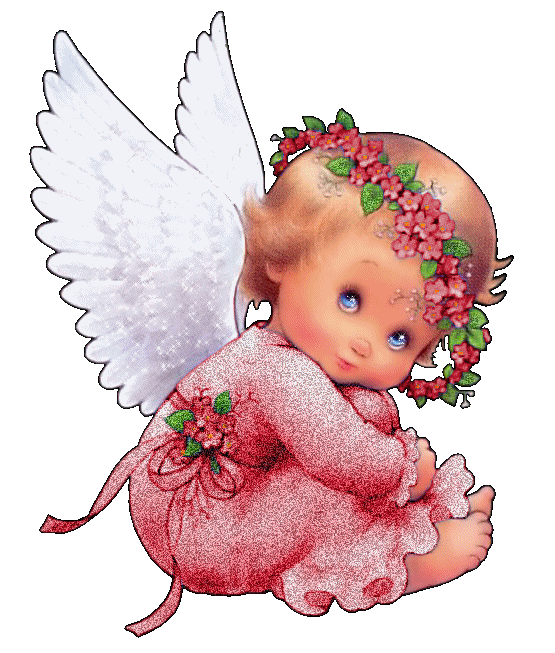 Petite fille Ange Adorable;beaux yeux bleux,joli visage;belles ailes blanches brilles ;jolie robe rose blanche et de jolies fleurs en couronne sr sa tête Image  d'espoir  d'amitié  ns ramen