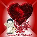 Ptit bnhomme ns présente beau coeur rouge;et des fleurs; fond rouge blanc; ctte image rappele ntre enfance, et ns rappele que l'amour existe dns ts les sens ; pr les couples, les enfants  la fami
