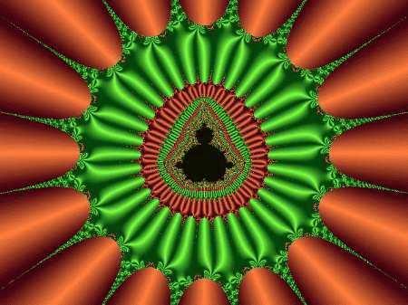 Joli tissu froncé rouge/Vert/Noir Festons;forme que l'on peu imaginer selon sn ressenti;en tout cas, Image superbe Brillante; qui fai penser à un Beau Mandala  Amitiés Agréable soirée - Marie-And