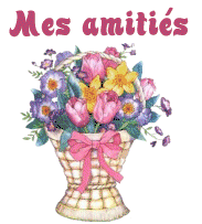 Bouquet de fleurs,plusieurs sortes et bien colorées; panier en osier,ruban noeud rose; ce bouquet ns donne Le Message d'AMITIES  Pour Nous Ts Ttes - image tte simple mais très belle ; positive co