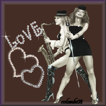 Image NoirBlanc;Superbe:2 belles femmes jouant musique et une chante; LOVE  AMOUR ;avc2 Coeurs Brillent LOVE Brllent; Image superbe, et donne envie à écouter Musique danser, admirer de jolies photos c