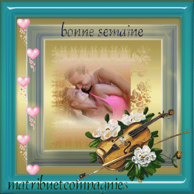 Comme vs le dit ce couple ds ce tableau superbe:BONNE SEMAINE; beau couple; belles fleurs;violon coeurs roses bougent bougent;belles couleurs chaudes jaunes verts rose blanc orangé;couleurs chaudes En