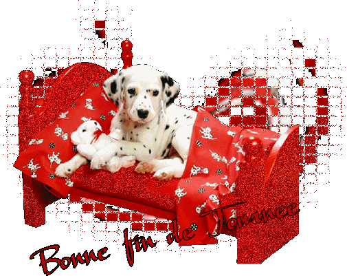 Sur ce fauteuil coussins rouges blancs, assis 2 beaux chiens, Dalmatiens, qui viennent ns Souhaiter Une Bonne Fin de Journée   C'est ce que Je vs Souhaite, moi aussi  ;   BON  APPETIT    ET BNS