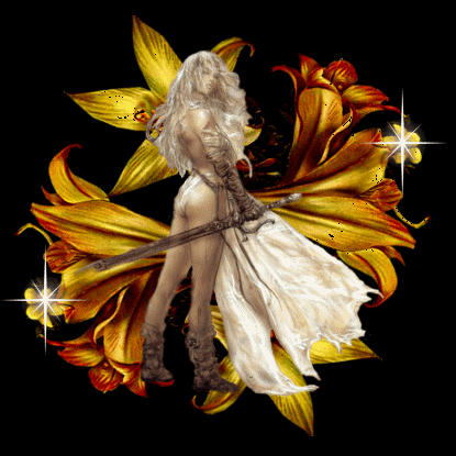 Femme sensuelle belle, BEAUTE FEMININE ; corps visage, beaux cheveux blonds; beau tissu brille étoiles dqans belle fleur à grandes pétales;couleurs chaudes jaunes orangées   Amitiés Ts Ttes   marie