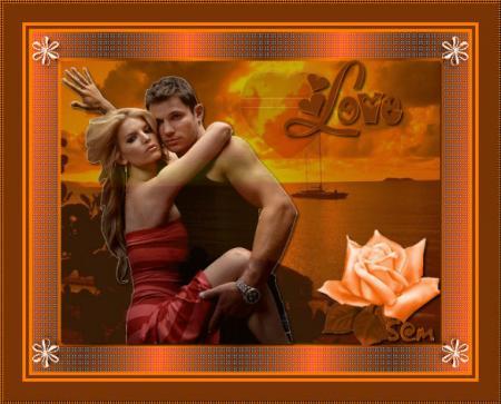 Beau couple,enlacés;s'aimant;ns regardant;couleurs rougesorangées/c chaudes belles;belle rose orangé clair -  Sensualité Amour Tendresse 