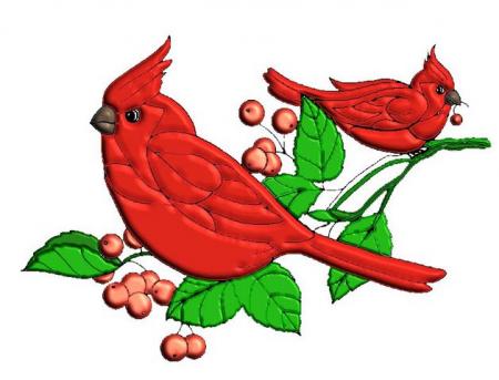 Sur belles branches vertes et jolis fruits orangés, sont posés  2 oiseaux  superbes,  rouges  un peu vif  brillant; leur ptit bec mimi; et un tient une cerise à son bec; et oui des cerises! les fruits