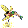 Joli ange fée;ailes jaunes et bouquet;elle danse saute; c'est mignon et  joli -  Si on pouvait être autant souple! ce serait bien!!