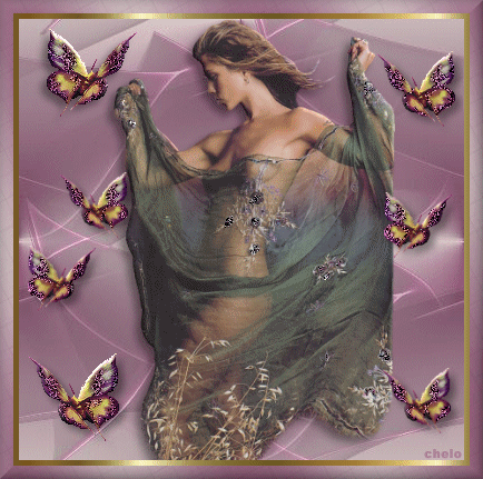 Femme superbe dans ce voile transparent vert verdure, papillons couleurs brillent !cheveux mi-longs flottant au vent!! visage épanouie beau; sensuelle; sous fond mauve ;  FEMINITE DNS TTE SA BEAUTE !