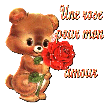 Une image bien mimi:gentil Nounours offre ctte belle Rose pr Sa Chérie!!