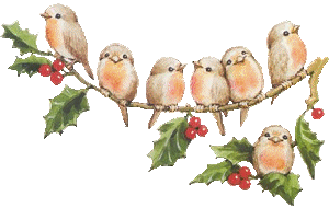 Petits cuicuis oisillons tout mimi sur leur branch de hou vert/rougeJoli