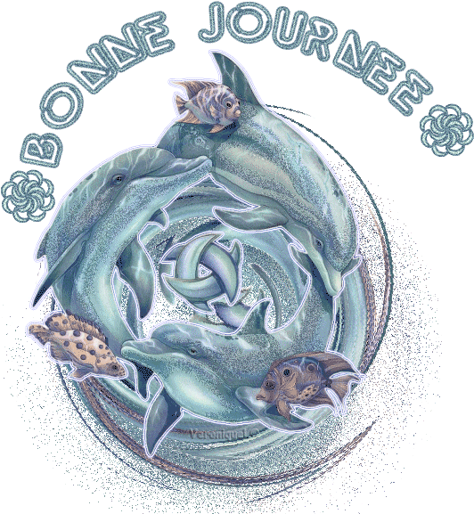 Rond:Dauphins;poissons; que de bleu / pr vs Souhaiter BONNE JOURNEE!!