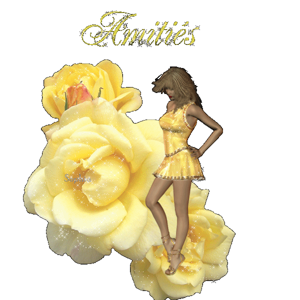 Cette femme belle habillée brille jaune étoiles ; sensuelle; et entourée de roses jaunes superbes scintillent  blanc noir gris ; et ctte femme vs présente SES AMITIES  ;  en BEAUTE ;  je viens aussi a