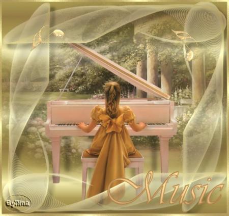 magnifique tendresse et poésie dns ctte photo;: fille jeune,jouant du piano , de dos, mais beaucoup de charme: verdure, piliers de la maison; rideau;ctte photo donne Impression de légèreté et fai pens