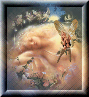 Jolie fille dort,veillée par ange féminin belle, fleurs;étoiles;Jolicouleurs!