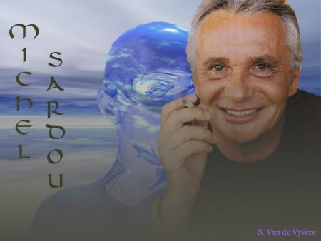 Michel Sardou:souriant dehors;:et son visage en transparence:Original et Joli!!!