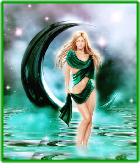BONSOIR Belle femme en tenue légère,dans l'eau ls piedsOriginal VERTSexy!