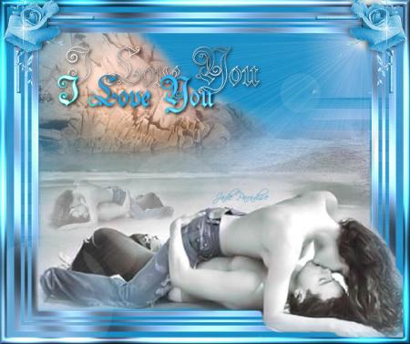 couple s'aime:sous fond ciel bleu clair Mer I LOVE YOU;sous fond Tableau!!!