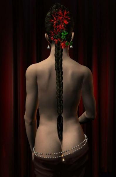 charme jeune bell femme:d dos, tresse de ses cheveux noirsSensualité