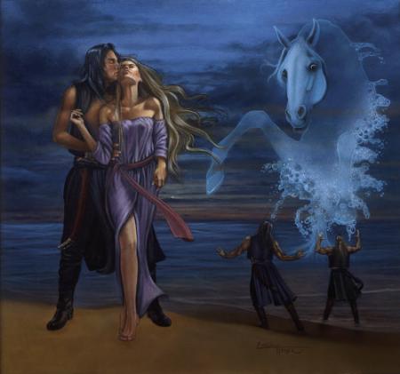 Beau couple, style indien, la mer la nuit, indiens dansent,beau cheval blanc on dirail il vole!!image Charme Féérie