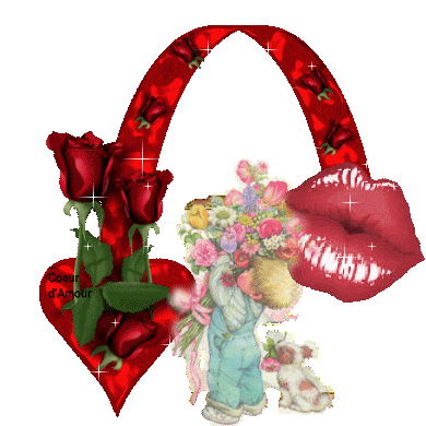 BONJOUR � TS TTES BON SAMEDI  Joli d&eacute;co:ce pti gar&ccedil;on tien fleurs, belle bouche de femme!!beau coeur roug d'amour!!