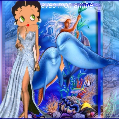 Bien belle BettyBoops,élégante charme!!beau fond coloré verdure aquatique!!