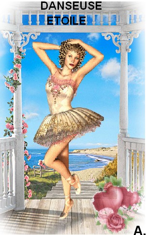 Belle danseuse étoile,en belle tenue tutu;romantique,beau fond mer le soleilBelle vue 