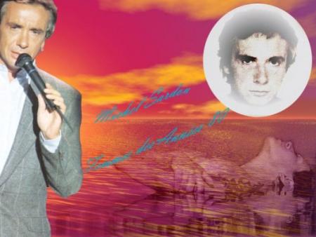 Plutot bell photo:Michel sardou,chante,avec coucher e soleil,un couple l'amour, et michel jeune derri&egrave;r!souvenirs que de chose dns sa t&ecirc;te dirait on�belles couleurs!!!