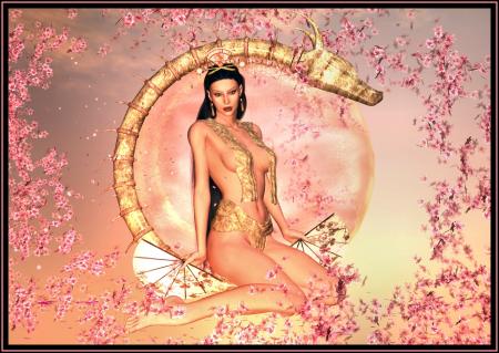 femm sensuell beaut&eacute; f&eacute;minine Intime,dns image fleurie &eacute;ventail serpent dor&eacute;!Charme beaut&eacute; sexy et bien d&eacute;sirable!!!