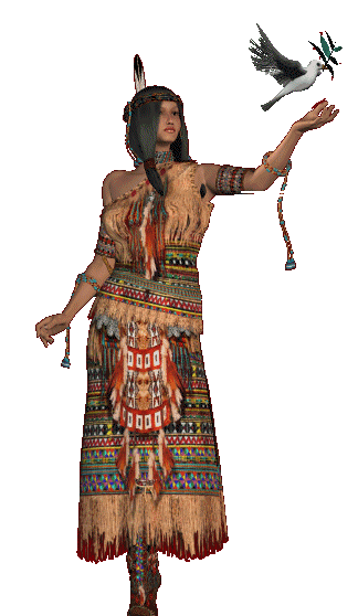 Belle femm Am&eacute;rindienne habill&eacute;e typique couleurs chaudes belles un oiseau qu'elle aime veu fair voler!!!