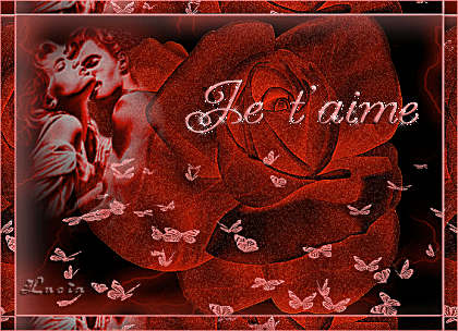 Couple, en rouge rose;JE T'AIME  d&eacute;sir amour � Charme beaut&eacute; � musique �� r&ecirc;ve tendresse baisers 