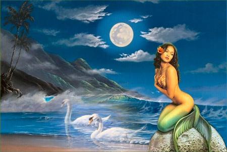 Bel fem Dauphin/Mer vagues se jettent sr le sable  beau bleu ciel et Oc&eacute;an�la lune &eacute;claire�id&eacute;e de vacances &eacute;vasion Amour  Amiti&eacute; Bons moments Loisirs�BON ETE TS  TTES �  A CE SOIR  marie andr&eacute;e je vs