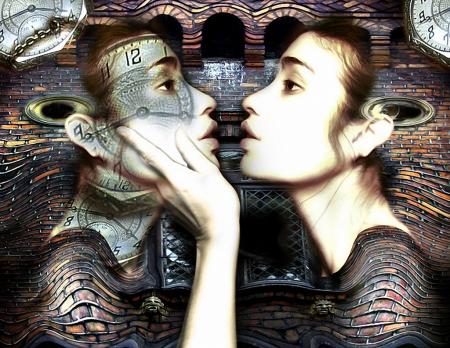 Original cet photo:2 femmes v&ecirc;tues modern design j'aime!complicit&eacute; tts les deux ce regar un peu surpris d&eacute;cor briques j'aime beaucoup Et Vous?qu'en pensez vous?venez me fair pti coucou!