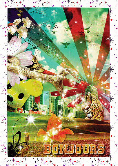 Bel image couleurs ETE Dynamique ETOILES une maison verdure animaux:pr vs DIRE  GAIEMENT   BONJOUR  TS TTES � Bon apr&egrave;s midi  marie-andr&eacute;e     BISOUS��