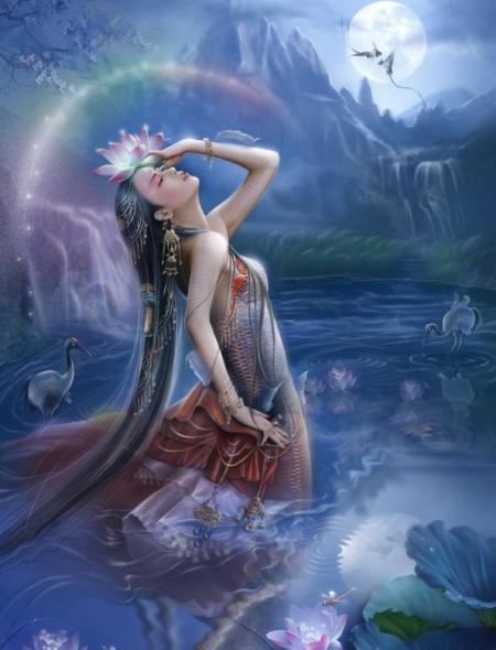 Beau paysage nature eau fleurs animaux arc en ciel cascade pr  mettre en valeur cette femme belle dns l'eau jambes�belle robe,savour l'air  le moment pr&eacute;sent�cette Beaut&eacute; naturelle   elle me