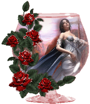 Femme jeune belle dns sa robe blanche cape bleue brille dns un verr Champagne,roses rouges brillent mil feux/Original plusieur id&eacute;es viennent en regardant tout ceci:Amour Fleurs r&ecirc;ves F&eacute;&eacute;rie Champagne