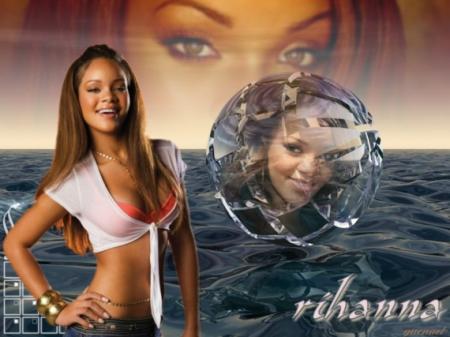 RIHANNA��Chanteuse belle voix modern dns le ton d'aujourd'hui,elle est souriante et Aime la vie, plusieur poses de photos,c'est bien &ccedil;a donne bien sur fon de mer, et dns un Cristal,et s