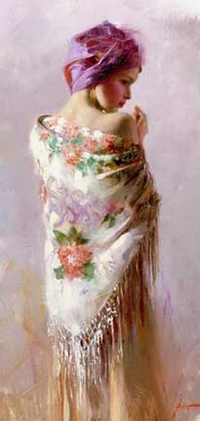 De dos,sn visage Profil Bell femme,robe chale fleurs�romantique pensive A quoi?&agrave; la vie, &agrave; celui qu'elle Aime�Image faisant penser &agrave; Un tableau plutot ps mal!!qu en pensez vous?  BISOUS   A  PLUS