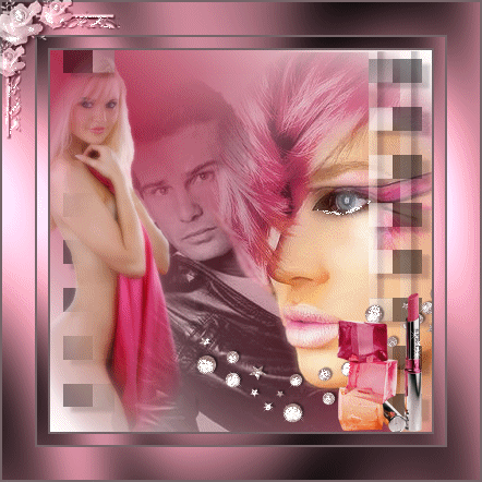 2FEMMES l'une regard l'autre belle dns sn intimit&eacute; se couvre d'une serviette belle blonde aussi!!fait r&ecirc;ver cet homme charmant derri&egrave;re��joli cadre belle couleurs roses noirs douceur am