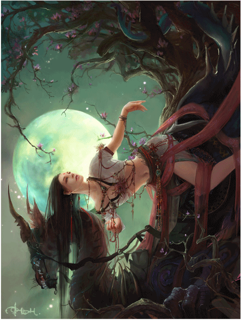 F&eacute;&eacute;rie R&ecirc;ve cette femme un peu en escalade rocher Nature se tien aux branches, j'aim bien ce qu'elle port joli et fait typique,elle a l'air &agrave; l'aise et sereine,les branches comm de