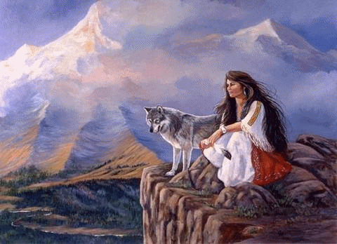 C'est ps DIMANCHE mais Bell Image une indienne son Chien loup au bord de la falaise admirent Paysage neige montagne L'Esprit Divin Les Anges sont l&agrave; Pr les Prot&eacute;ger etProt&eacute;ger tte cette beau