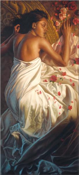 Sr son li douillet fleurs Harmonie Beaut&eacute; du satin sa robe couvre en gran partie ctte belle femme dort�elle est belle et bien bronz&eacute;e �� les fleurs la mettent en valeur Amour tendresse passion affecti