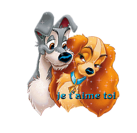 Joli mimi ces 2 chiens de w disney beau pelage;&eacute;toiles brillent pr se dire Leur Amour Mutuel Je t'aime Toi!!  &ccedil;a r&eacute;veille ntre coeur d'enfant!!