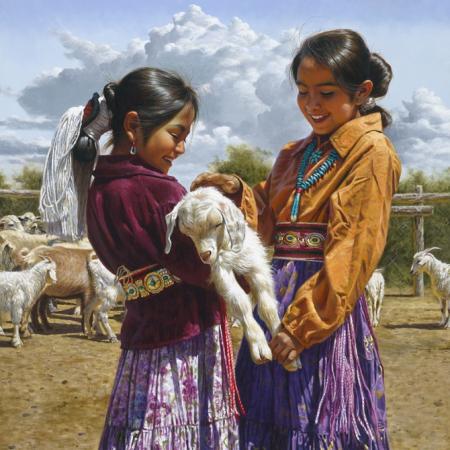 Belle photo 2jeunes fillesAm&eacute;rindiennes,fort bell � avc ce chien complicit&eacute;,elles l'aiment souriantes,elles sont gaies et ns renvoie leur joie et leur Lumi&egrave;re jOLIS habits typique j'ador!!! 