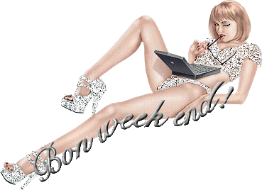 Ce gif: jolie fille en brillant maillot l&eacute;ger sensuel grisblancnoir elle surf sr son PC!!et clin d'oeil!pr Ns Souhaiter UN BON WEEK END amusant� et  joli ce brillant�  BON APRE MIDI SAMEDI DETENT