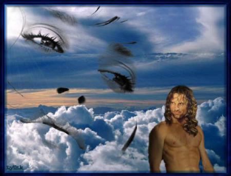 Original cette photo:un bel homme admir le visage en transparenc au-dessus des nuages de Celle qu'il Aime, Tendresse Pr Elle, dans les r&ecirc;ves, les nuages dans ses pens&eacute;es, dans la r&eacute;alit&eacute; � il la 