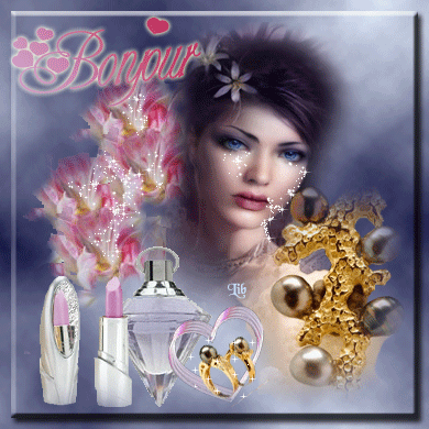 BONJOUR mes cher(e)sami(e)s,vs souhaitant une bnne Journ&eacute;e,un peu de douceur avc cette phto image une jolie femm visage dou yeux bleux,fleurs rouge l&egrave;vre rose,bijoux perl cultur,Elle vien Ns Dire BONJ