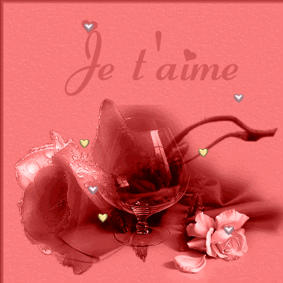 jolie D&eacute;claration d'Amour, un verre une belle rose rouge rose,draperies de soie, des coeurs remuent  vivent  pr  La Flamme de l'Amour de deux Etres qui s'Aiment sinc&egrave;rement �passionn&eacute;s 