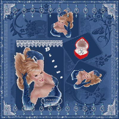 jOLIS Tableau,fond bleu blanc dentelles perles un beau dimant bague Ecrin,pr mettre en valeur une belle femme,d&eacute;nud&eacute;e aux &eacute;paules, ce qui la rend sensuelle et sexy��  j'ai craqu&eacute; devant cet image